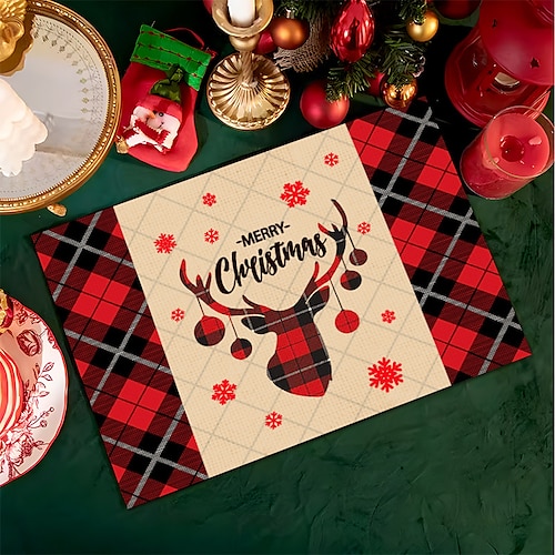 

Red Christmas Meal Mat Nordic Style Household Cup Mat Insulated Bowl and Plate Mat Hollowed out Western Meal Mat Cross Border Table Mat