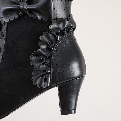  Women's Victorian Gothic Lace-Up Ankle Boots with Bow and Ruffle Trim – Gatsby-Inspired Elegant Boots for Cosplay, Costume Parties, and Vintage Fashion