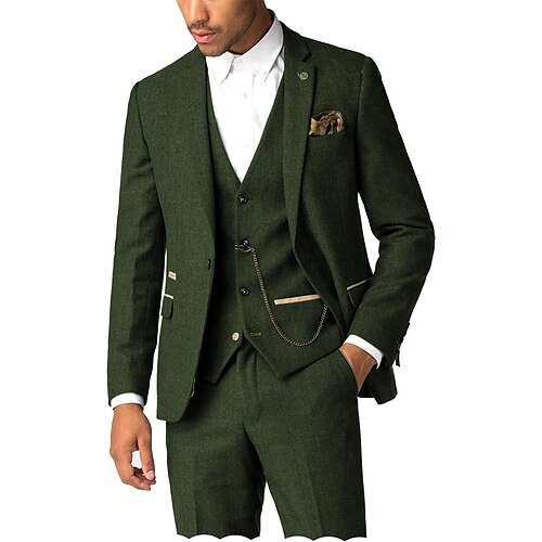 

Trajes de boda de hombre tweed en espiga 3 piezas color liso corte entallado botonadura sencilla 1 botón negro burdeos azul marino oscuro 2023