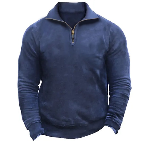 

Homme Sweat zippé Bleu Demi fermeture éclair Plein Sport Loisir du quotidien Vacances Vêtement de rue basique Décontractées Printemps Automne Vêtement Tenue Pulls Capuche Pulls molletonnés