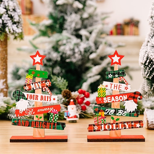 

Desktop-Ornament, Holz-Desktop-Weihnachtsschild, Mini-Dekoration, festliche Holztafel, Dekoration, Atmosphäre, Weihnachtsschilder, Weihnachten