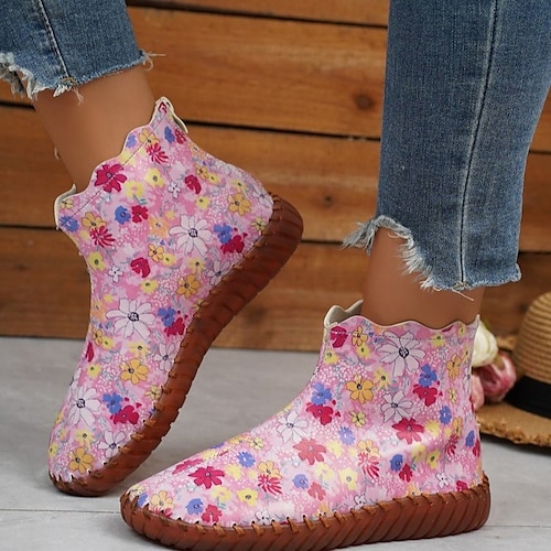 

Mujer Botas Bailarinas Rosa Tallas Grandes Zapatos hechos a mano Diario Botines Botines Cremallera Tacón Plano Dedo redondo Vacaciones Moda Estilo lindo PU Cremallera Floral Rosa