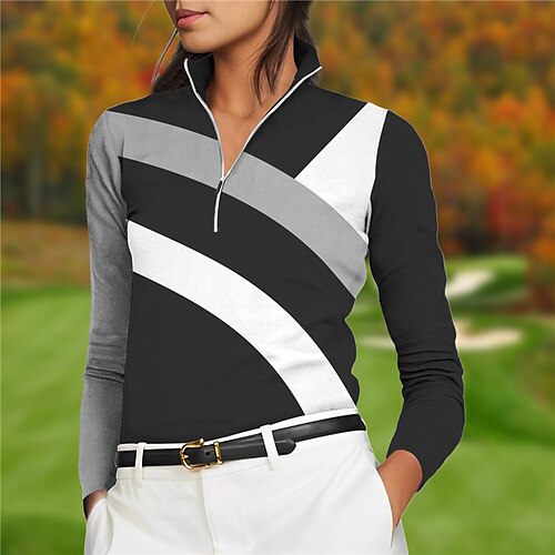 

Mulheres Camisa polo de caminhada Camisa de golfe Respirável Secagem Rápida Pavio Humido Manga Longa Vestuário de golfe Roupas de golfe Normal Zíper Colarinho Alto Bloco de cor Primavera Outono Tênis