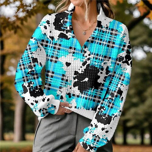 

Mujer Sudadera con capucha de golf Jersey de golf Sudadera Golf Mantiene abrigado Transpirable Dispersor de humedad Manga Larga Ropa de golf Camiseta Ajuste regular 1/4 cremallera Cuello alto Plaid