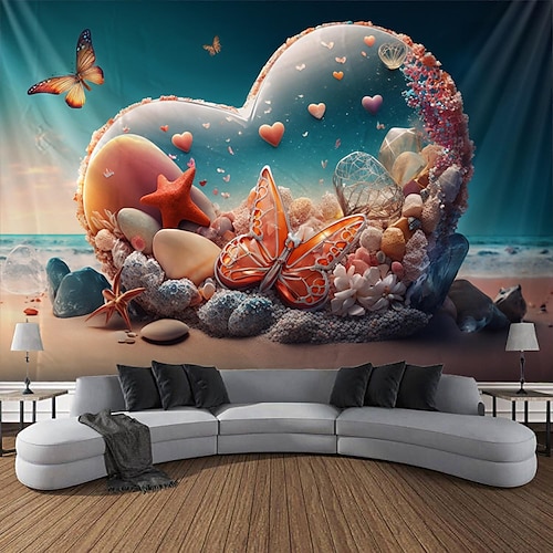 

Heart Beach Hanging Tapestry Wall Art Large Tapestry Mural Decor Photograph Backdrop Blanket Curtain Home Bedroom Living Room Decoration