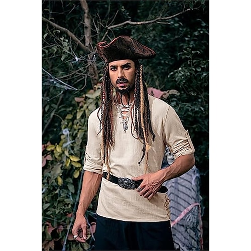 

Rétro Vintage Epoque Médiévale Renaissance Chemise Pirate Viking Homme Cosplay Costume Carnaval Carnaval Utilisation Chemise Eté