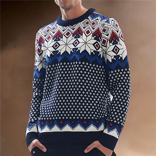 

Géométrique Mode Vêtement de rue Design Homme Tricoté Pull Tricot Usage quotidien Vacances Sortie manche longue Col Ras du Cou Chandails Bleu Rouge Marron Automne hiver M L XL Chandails