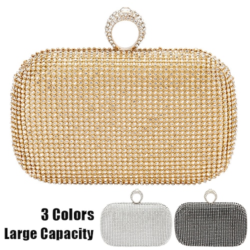 

Damen Clutch Abendtasche Handgelenk-Tasche Synthetik Party Weihnachten Festtage Strass Kette Hohe Kapazität Leichtgewichtig Langlebig Feste Farbe Silber Schwarz Gold