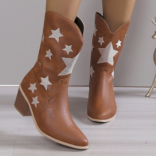 

Mulheres Botas Botas Cowboy Tamanhos Grandes Ao ar livre Diário Botas da panturrilha Inverno Salto de bloco Dedo Apontado Moda Couro Ecológico Mocassim Preto Branco Rosa claro