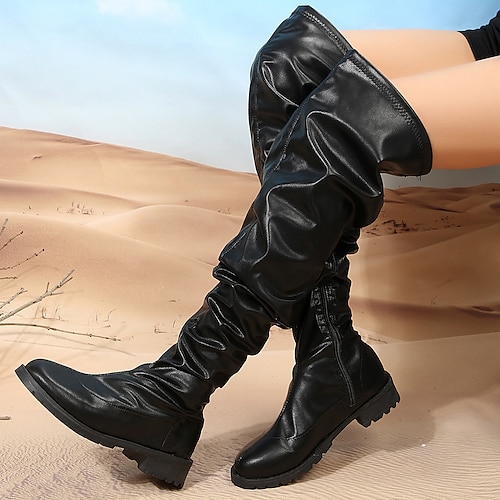 

Damen Stiefel Weite Wadenstiefel Slouchy-Stiefel Übergrössen Täglich Stiefel über Knie Schnalle Blockabsatz Runde Zehe Vintage Klassisch Kunstleder Reißverschluss Schwarz