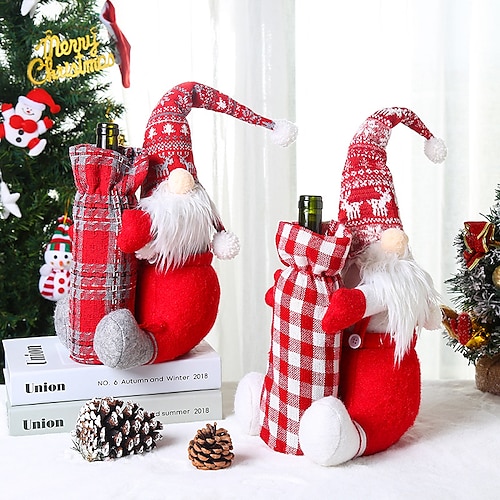 

Décorations de noël, couverture de bouteille de vin rouge de poupée sans visage, sac de vin du père noël, décoration de maison de vacances de restaurant