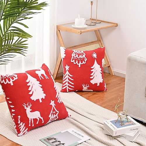 

Red Cotton Velvet Christmas Pillowcase Elastic Sofa Backrest Pillowcase 1pc/2pc/4pc/5pc/6pc Suitable for Living Room Gatherings Christmas Day Decoration