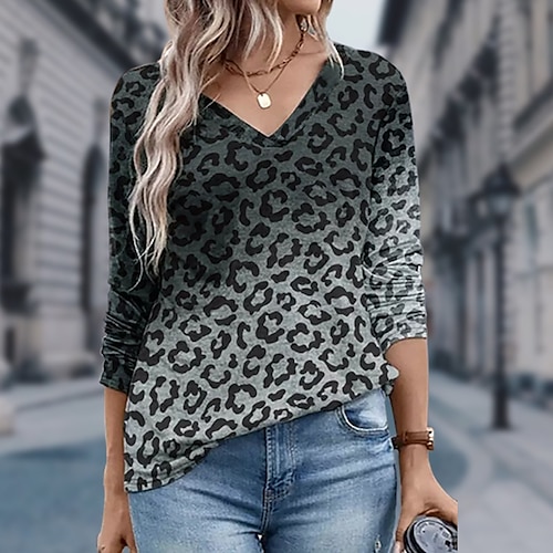 

Women's T shirt Tee Black Lip Print Long Sleeve Daily Weekend Basic V Neck Regular Fit Spring Fall