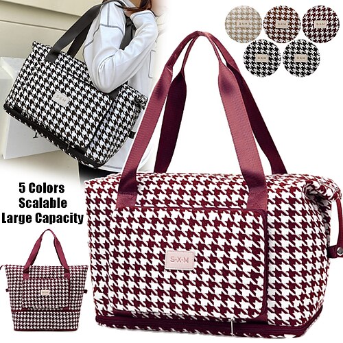 

Mulheres Bolsa de Mão Bolsa crossbody Bolsa de ombro Bolsa de Academia Mochila Tecido Oxford Ao ar livre Feriado Praia Ziper Grande Capacidade Dobrável Leve Xadrez Cor de café off white Preto