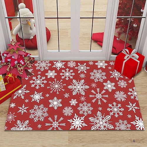 

Alfombra navideña con copos de nieve para puerta, alfombra antideslizante a prueba de aceite, decoración para interiores y exteriores, alfombra de baño para decoración de dormitorio, alfombra de