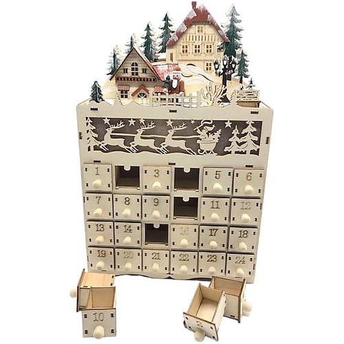  dřevěný adventní kalendář s 24 zásuvkami kutilský vánoční kalendář s led osvětlením dárek pro děti