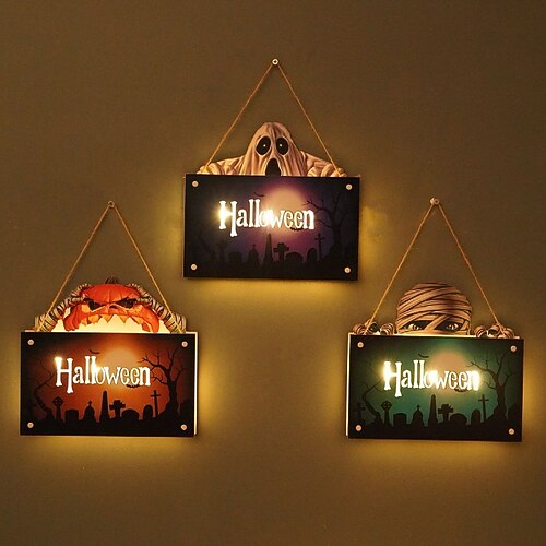 

Halloween Wall Pendant Ghost Pumpkin Letter Decorative Cute Realistic Illuminated Door Sign for Festival