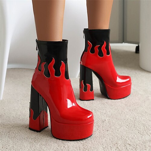 

Women's Boots Plus Size Platform Boots Booties Ankle Boots Daily Booties Ankle Boots Winter Chunky Heel Round Toe Minimalism PU Zipper Color Block White Pink Red