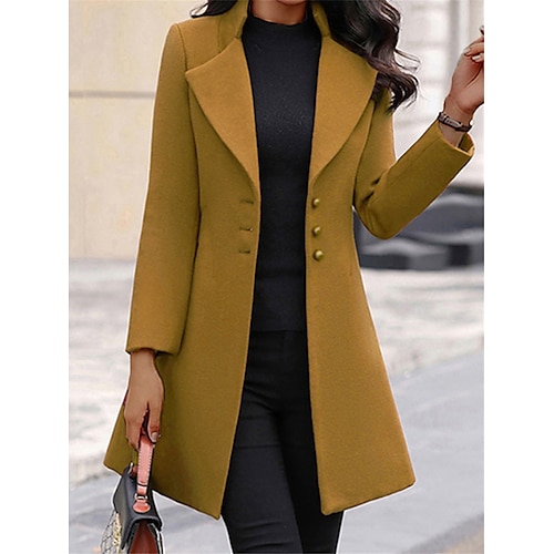 

Women's Overcoat Long Pea Coat Winter Single Breasted Lapel Trench Coat Slim Fit Elegant Winter Coat Warm Street Jacket Long Sleeve Black Ginger Gray