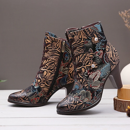 

Mujer Botas Zapatos antiguos Botas de Combate Tallas Grandes Fiesta Diario Botines Botines Bordados Tacón Plano Dedo redondo Vintage Moda Confort Cuero Cremallera Floral Bordado Negro