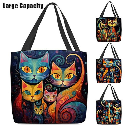 

Women's Tote Shoulder Bag Canvas Tote Bag Polyester Shopping Holiday Print Large Capacity Foldable Lightweight Cat 3D Cat A Cat B Cat C
