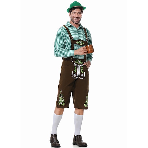  Μπύρα Oktoberfest Lederhosen Πουκάμισο βαυάρος βαυάρος Γερμανικά Λιβάδια Ανδρικά Πανί παραδοσιακού στυλ Μπλούζα Κοντά Παντελονάκια Καπέλο