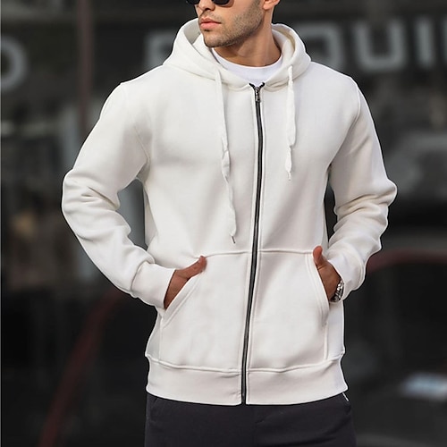 

Hombre Sudadera Sudadera con capucha y cremallera completa Chaqueta Blanco Gris Claro Gris Oscuro Con Capucha Plano Deporte Diario Festivos Ropa de calle Fresco Casual Primavera Otoño Ropa