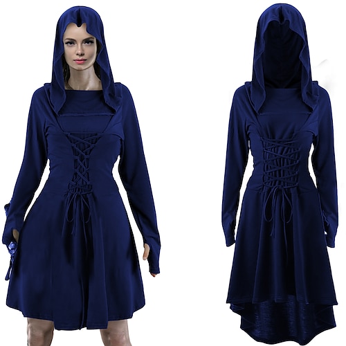 Viking Shirt Costumes for Women Adult Medieval Cosplay Gothic Viking Vintage Viking Halloween Costume (Color: Blue, Size: 2XL)