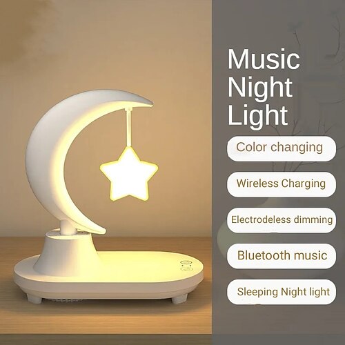 

Smart Wireless BT Speakers With Wireless Fast Charging, Led 3 In 1 Lamp, Perfect For Bedrooms Gift for Friends Kids