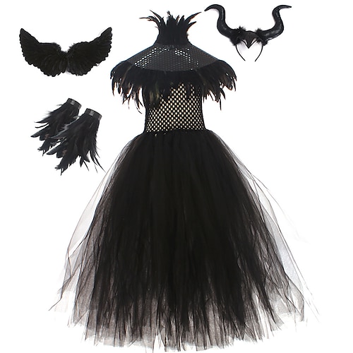  Halloween Hexe Maleficent Walpurgisnacht Kleid Cosplay Kostüm Tutu Kinder Mädchen Cosplay Halloween Leistung Party Halloween Halloween Karneval Maskerade Einfaches Karnevalskostüm