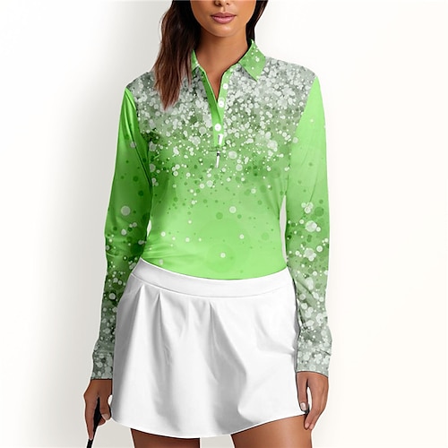 

Mulheres Camisa polo de caminhada Camisa de golfe Pólo de botões Respirável Secagem Rápida Pavio Humido Manga Longa Vestuário de golfe Roupas de golfe Normal Estampado Primavera Outono Tênis Golfe