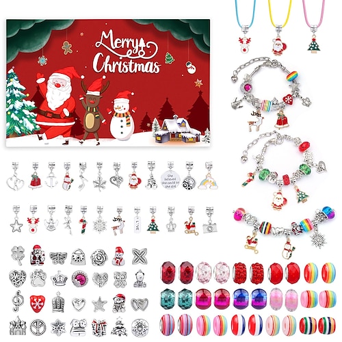 

Christmas Advent Calendar Blind Box Bracelet, 24 Days Christmas Countdown Calendar DIY Jewelry Making Kit Gift, Different Charm Beads Bracelets for Kids Girls Adult Festive Christmas Party Gifts