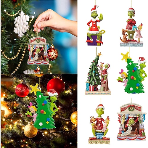 

Ornements d'arbre de Noël, pendentif d'arbre de décoration de Noël drôle mignon pendentif acrylique 2d monstre vert décor de Noël pour la maison fête de vacances ornements drôles