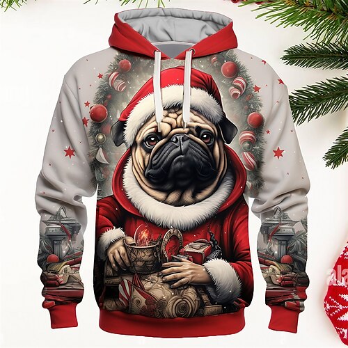 

Graphic Dog Fashion Daily Basic Men's 3D Print Hoodie Pullover Christmas Sports Outdoor Holiday Hoodies Red Orange Hooded Front Pocket Print Spring Fall Designer