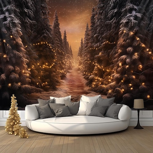 

Forêt de Noël ciel étoilé suspendu tapisserie mur art noël grande tapisserie décor mural photographie toile de fond couverture rideau maison chambre salon décoration