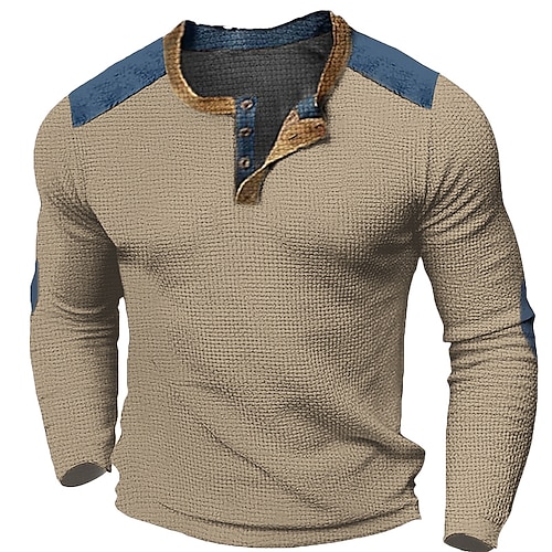 

Hombre Camiseta Henley Shirt Camiseta de punto gofre Camiseta superior Camisa de manga larga Bloque de color Henley Calle Vacaciones Manga Larga Retazos Ropa Moda Design Básico