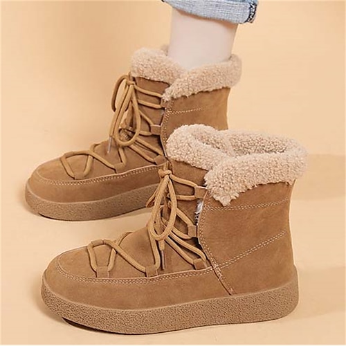 

Mulheres Botas Botas de Neve Sapatos de camurça Ao ar livre Diário Forrada com Fleece Botas Botas Tornozelo Cadarço Sem Salto Ponta Redonda Vintage Felpudo Casual Camursa Sintética Com Cadarço Côr