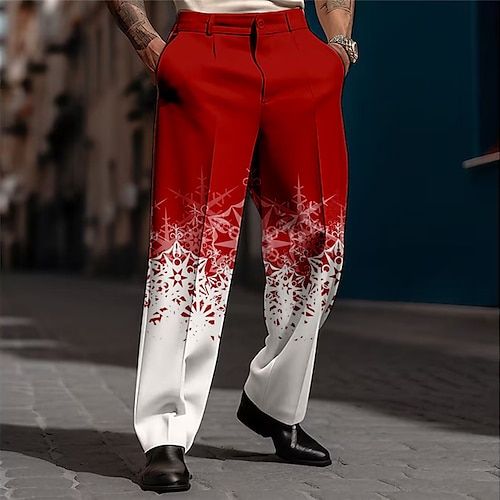 

В снежинку Деловые На каждый день Муж. 3D печать Рождественские штаны Брюки на открытом воздухе Для улицы Носить на работу Полиэстер Черно-белый Винный Желтый S M L Завышенная талия Эластичность Брюки