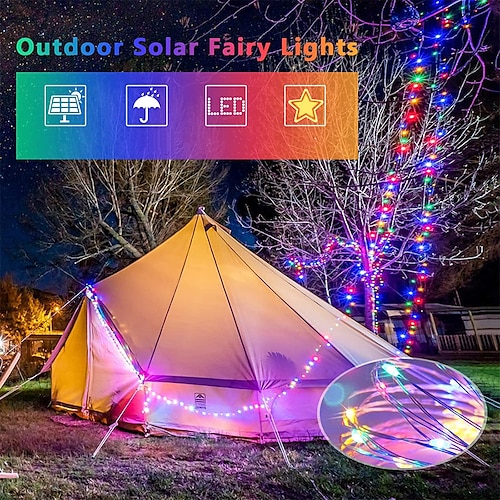 

Luzes led de fio de cobre solar para ambientes internos e externos à prova d'água luz de fadas para jardim guirlanda de fadas 8 modos de iluminação terraço árvore decoração de festa de casamento de