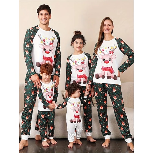 

Weihnachtsmann Rentier Familie Weihnachten Pyjamas Nachtwäsche Herren Damen Jungen Mädchen Passende Familienoutfits Weihnachten Silvester Heiligabend Kinder Erwachsene Freizeitkleidung Polyester oben