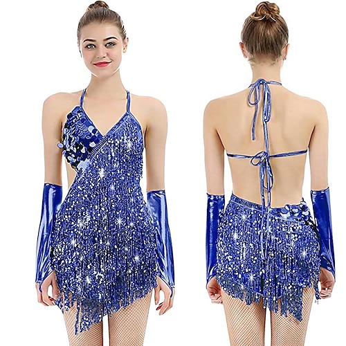 

Fringe Dress Tassel Sequin Latin Dance Dress V-Neck Mini Dress Ballroom Dancing Costume Club Party Flapper Dresses TS Style