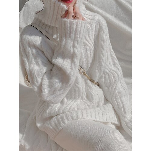 

Pull Femme torsadé Tricoter Col Roulé Acrylique Tricoté Imprimer Automne Hiver Normal Extérieur du quotidien Sortie mode Décontractées Flexible manche longue Couleur unie Blanche Rose Claire Bleu