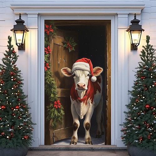 

Christmas Cow Door Covers Door Tapestry Door Curtain Decoration Xmas Backdrop Door Banner for Front Door Christmas Holiday Party Decor Supplies