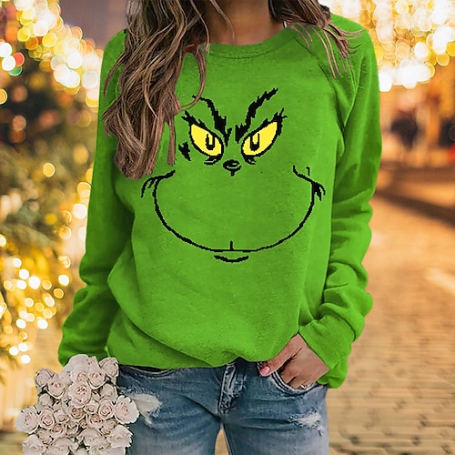 

Women's Sweatshirt Pullover Christmas Sweatshirt Streetwear Christmas Black White Red Graphic Grinch Ugly Christmas Street Casual Round Neck Long Sleeve Top Micro-elastic Fall & Winter