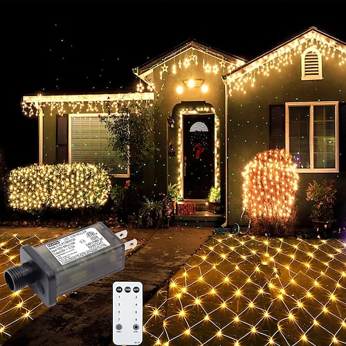 

1 filet de lumières de Noël en maille extérieure, 8 modes de lumières en filet à brancher avec télécommande pour jardin de brousse, patio, cour, fête, mariage 6 x 4 m-672 LED/3 x 2 m-192 LED/1,5 x 1,5