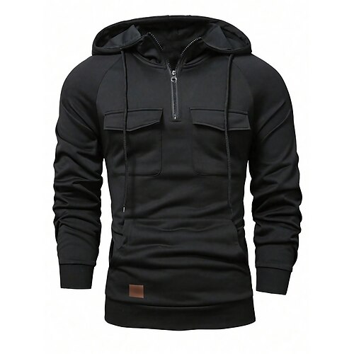 

Herren Hoodie Sweatshirt Kapuze Hoodie mit Viertelreißverschluss Schwarz Mit Kapuze Glatt Tasche Sport Natur Täglich Festtage Strassenmode Cool Brautkleider schlicht Frühling Herbst Bekleidung