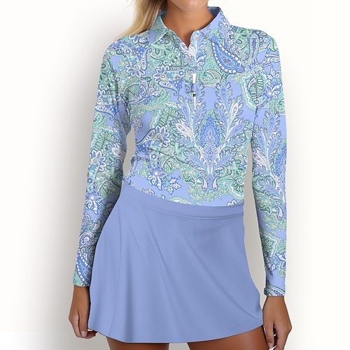 

Damen poloshirt Golfhemd Geknöpftes Poloshirt Atmungsaktiv Schnelltrocknend Feuchtigkeitsableitung Langarm Golfbekleidung Golfkleidung Regular Fit Paisley-Muster Frühling Herbst Tennis Golfspiel