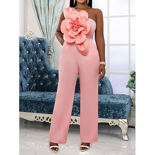 

Mulheres Macacão Frente Única Cintura Alta Floral Assimétrico Elegante Casamento Festa Normal Sem Manga Rosa S M L Outono
