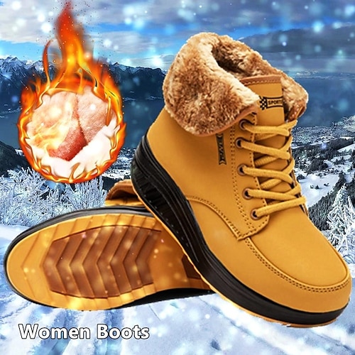 

Femme Basket Bottes Bottes de plate-forme Bottes de neige Grandes Tailles Extérieur du quotidien Doublé en Polaire Bottines Bottines Lacet Plateau Hauteur de semelle compensée Bout rond Pluche
