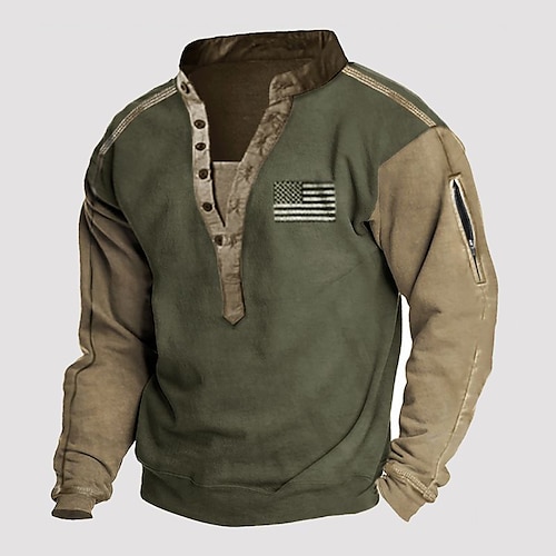 

Hombre Sudadera Verde Ejército Cuello Mao Bloque de color Bandera Retazos Deporte Diario Festivos Ropa de calle Básico Casual Primavera Otoño Ropa Sudaderas con capucha Sudaderas